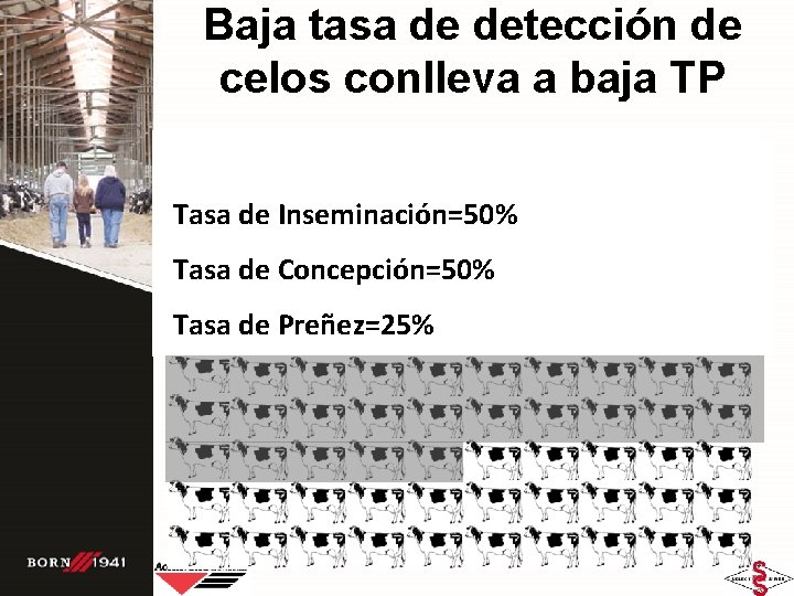 Baja tasa de detección de celos conlleva a baja TP Tasa de Inseminación=50% Tasa