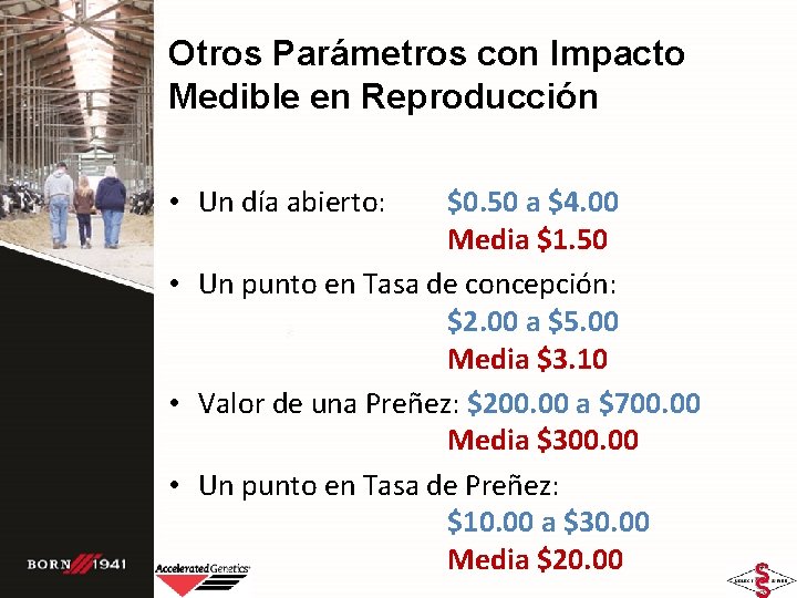 Otros Parámetros con Impacto Medible en Reproducción • Un día abierto: $0. 50 a