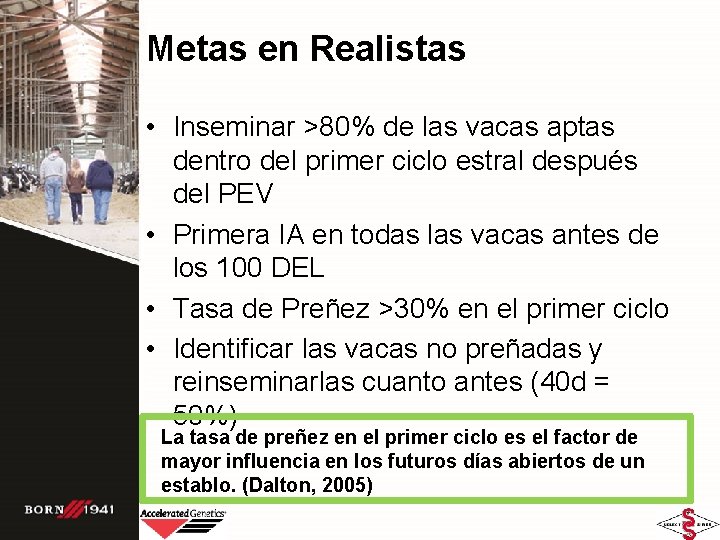 Metas en Realistas • Inseminar >80% de las vacas aptas dentro del primer ciclo