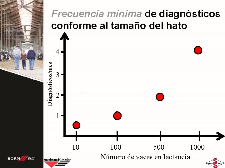 Frecuencia mínima de diagnósticos conforme al tamaño del hato Diagnósticos/mes 4 3 2 1 Frecuencia mínima de diagnósticos conforme al tamaño del hato Diagnósticos/mes 4 3 2 1