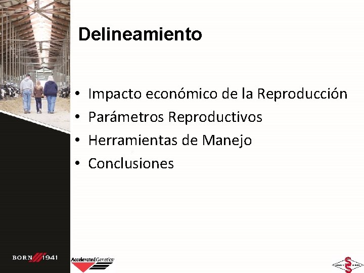 Delineamiento • • Impacto económico de la Reproducción Parámetros Reproductivos Herramientas de Manejo Conclusiones