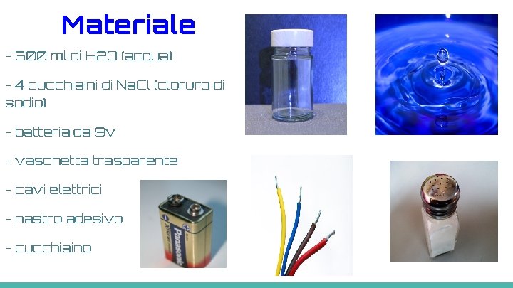 Materiale - 300 ml di H 2 O (acqua) - 4 cucchiaini di Na.