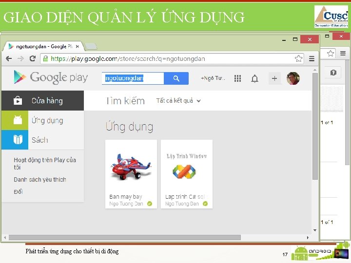 GIAO DIỆN QUẢN LÝ ỨNG DỤNG Phát triển ứng dụng cho thiết bị di