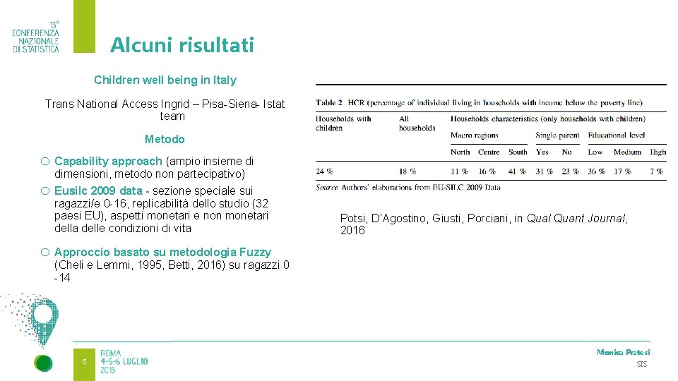 5 Alcuni risultati Children well being in Italy Trans National Access Ingrid – Pisa-Siena-