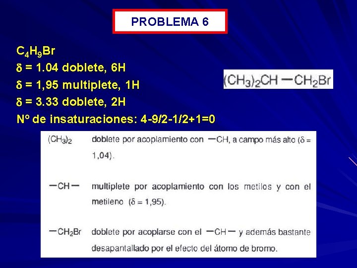 PROBLEMA 6 C 4 H 9 Br = 1. 04 doblete, 6 H =