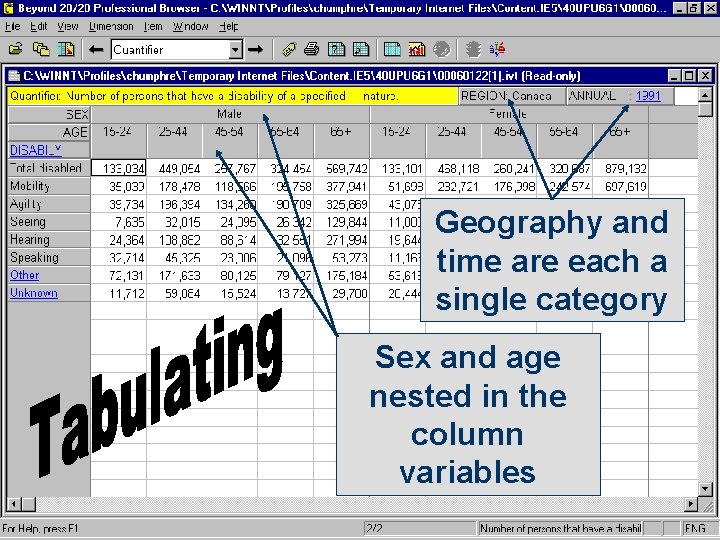 Geography and time are each a single category Sex and age nested in the