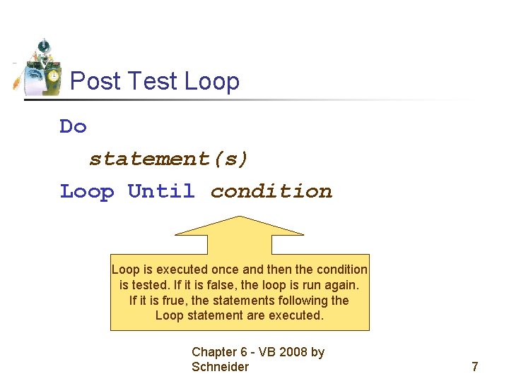 Post Test Loop Do statement(s) Loop Until condition Loop is executed once and then Post Test Loop Do statement(s) Loop Until condition Loop is executed once and then