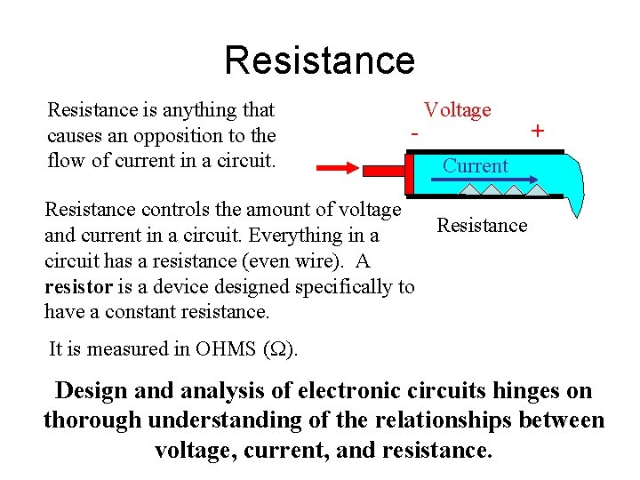 Resistance is anything that causes an opposition to the flow of current in a