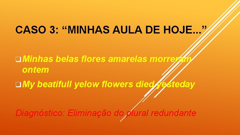 CASO 3: “MINHAS AULA DE HOJE. . . ” q Minhas belas flores amarelas