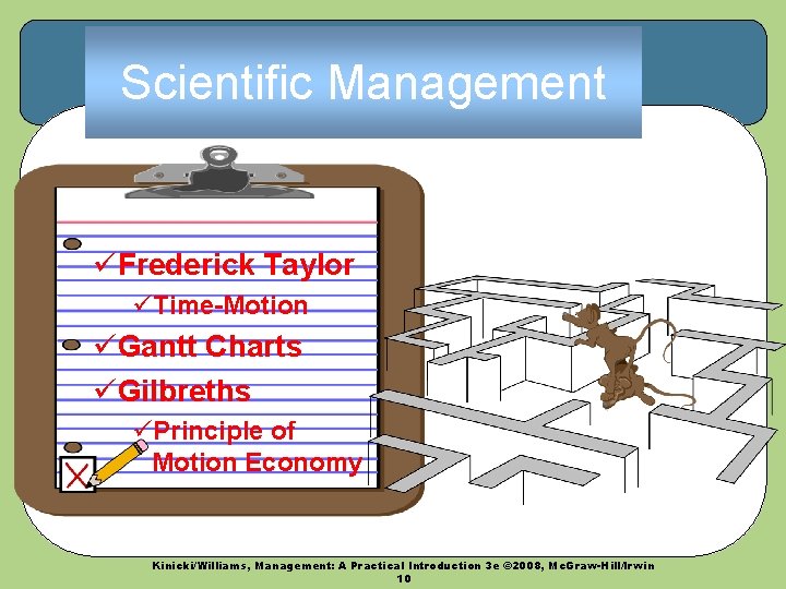 Scientific Management üFrederick Taylor üTime-Motion üGantt Charts üGilbreths üPrinciple of Motion Economy Kinicki/Williams, Management:
