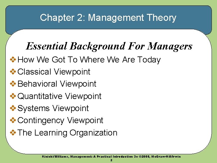 Chapter 2: Management Theory Essential Background For Managers v How We Got To Where