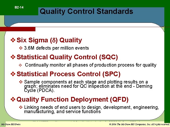 B 2 -14 Quality Control Standards v Six Sigma ( ) Quality v 3.