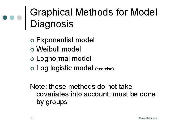 Graphical Methods for Model Diagnosis Exponential model ¢ Weibull model ¢ Lognormal model ¢