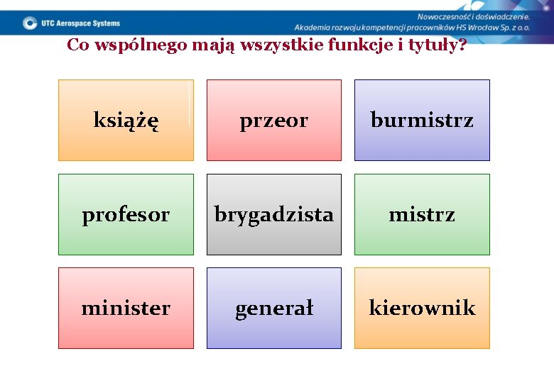 Co wspólnego mają wszystkie funkcje i tytuły? książę przeor burmistrz profesor brygadzista mistrz minister