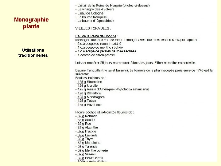 Monographie plante Utlisations traditionnelles 