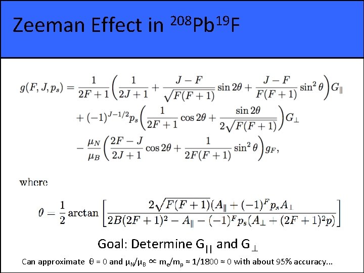 Zeeman Effect in 208 Pb 19 F Goal: Determine G|| and G⊥ Can approximate