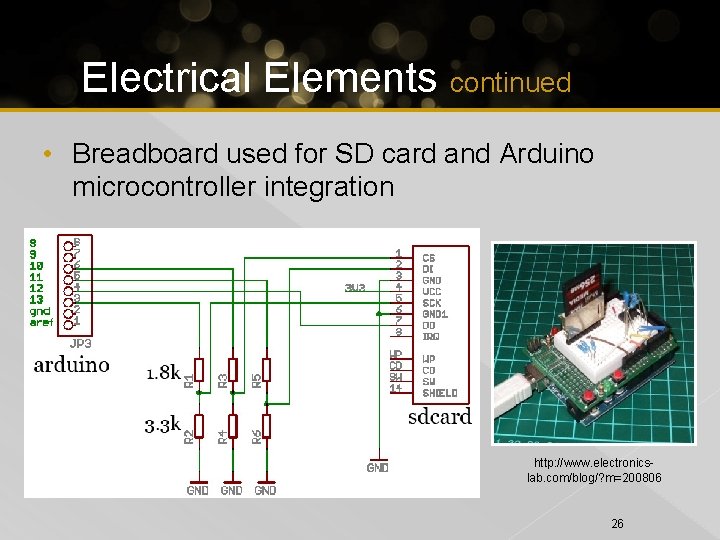 Electrical Elements continued • Breadboard used for SD card and Arduino microcontroller integration http: