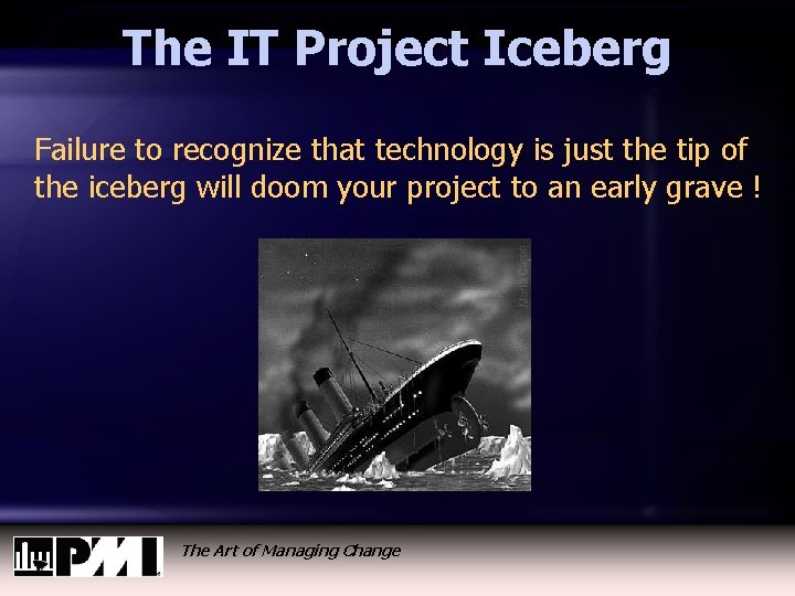 The IT Project Iceberg Failure to recognize that technology is just the tip of