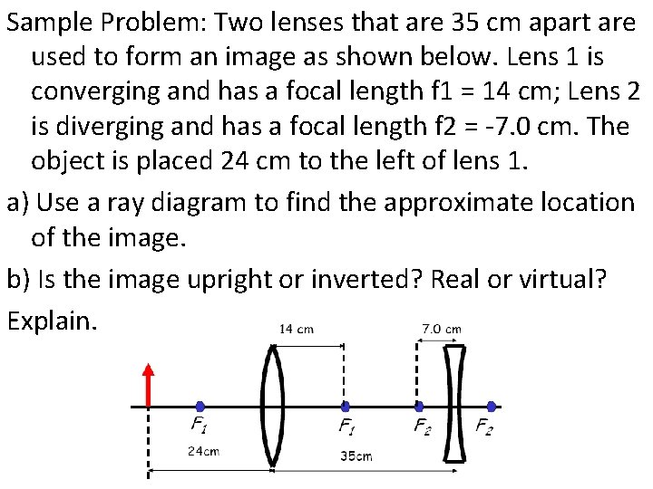 Sample Problem: Two lenses that are 35 cm apart are used to form an