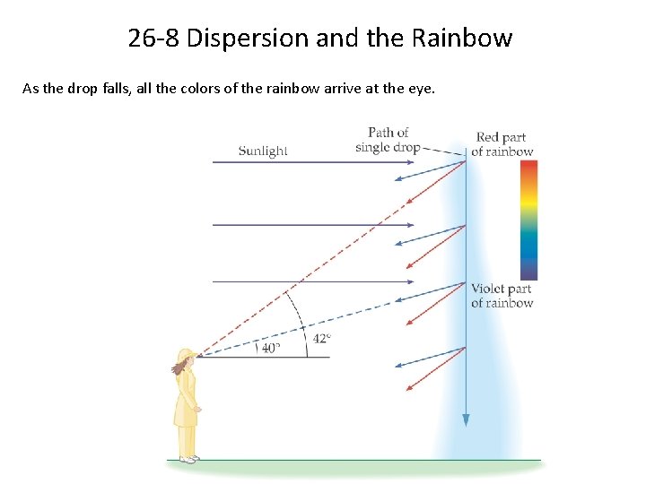 26 -8 Dispersion and the Rainbow As the drop falls, all the colors of