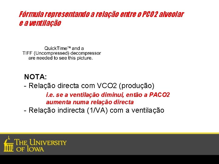 Fórmula representando a relação entre o PCO 2 alveolar e a ventilação NOTA: -