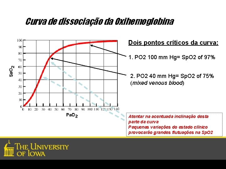 Curva de dissociação da Oxihemoglobina Dois pontos críticos da curva: 1. PO 2 100
