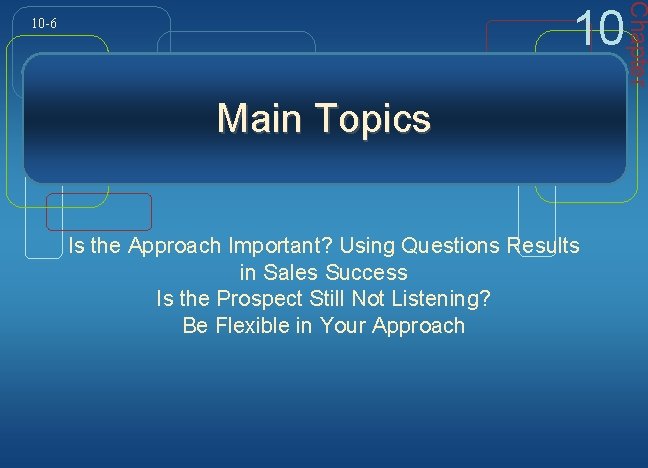 Main Topics Is the Approach Important? Using Questions Results in Sales Success Is the