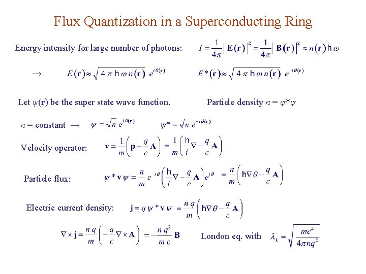 Flux Quantization in a Superconducting Ring Energy intensity for large number of photons: →