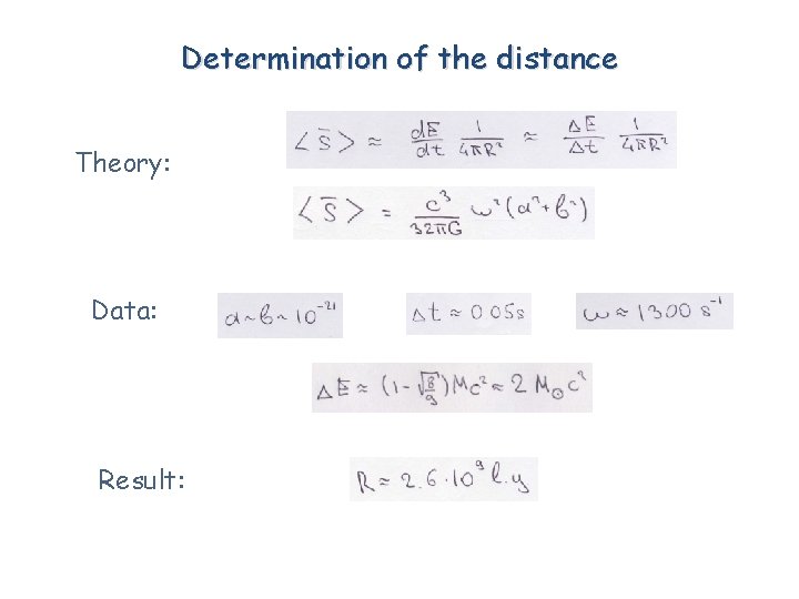 Determination of the distance Theory: Data: Result: 