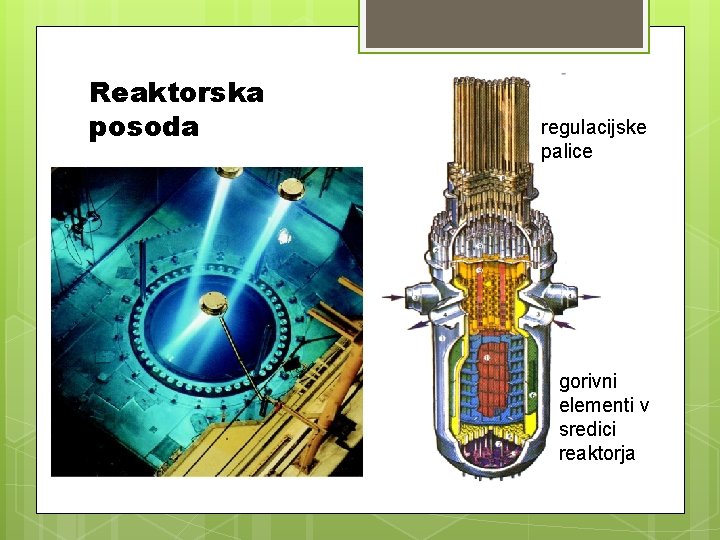 Reaktorska posoda regulacijske palice gorivni elementi v sredici reaktorja 