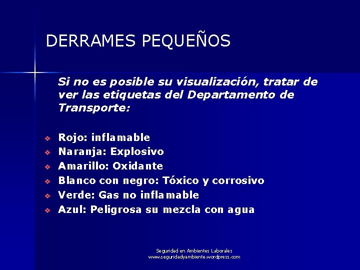 DERRAMES PEQUEÑOS Si no es posible su visualización, tratar de ver las etiquetas del