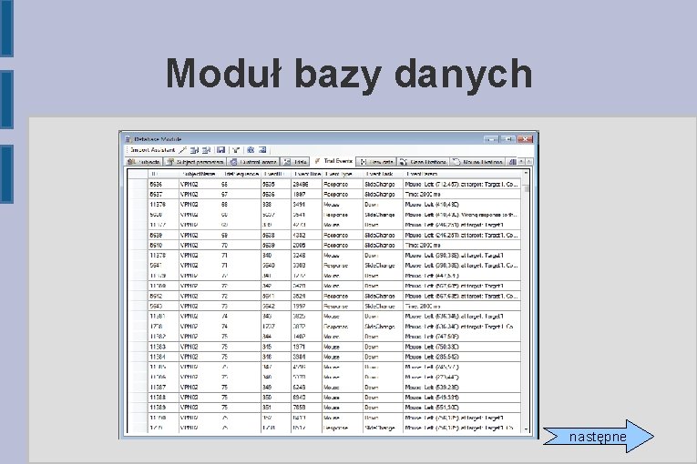 Moduł bazy danych następne 