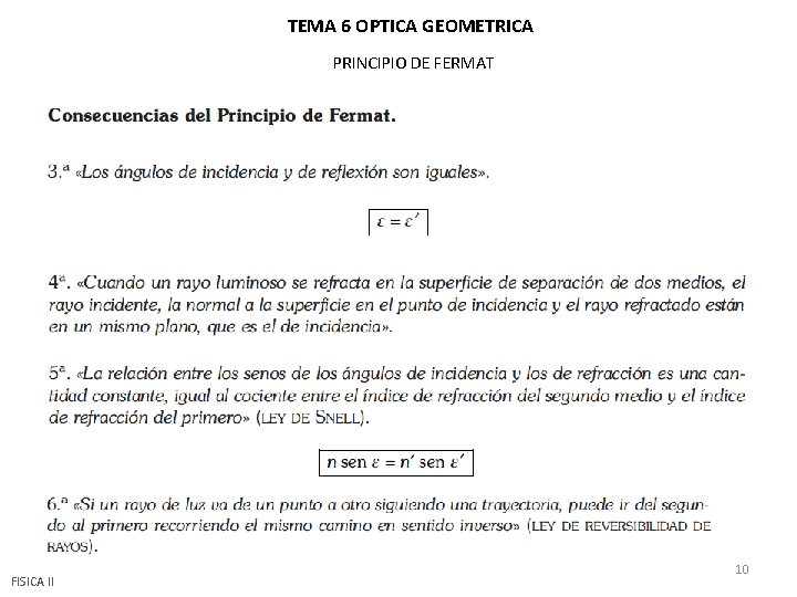 TEMA 6 OPTICA GEOMETRICA PRINCIPIO DE FERMAT FISICA II 10 