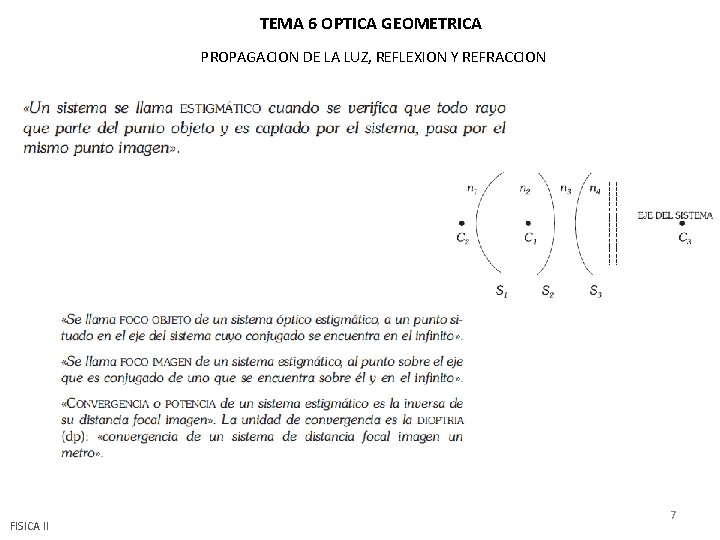 TEMA 6 OPTICA GEOMETRICA PROPAGACION DE LA LUZ, REFLEXION Y REFRACCION FISICA II 7