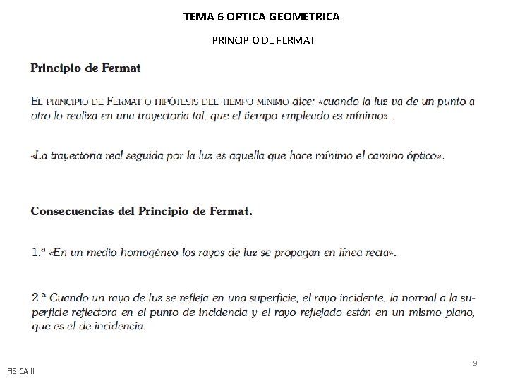 TEMA 6 OPTICA GEOMETRICA PRINCIPIO DE FERMAT FISICA II 9 