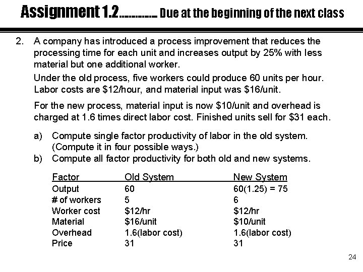 Assignment 1. 2……………. . Due at the beginning of the next class 2. A