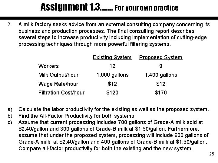 Assignment 1. 3……… For your own practice 3. A milk factory seeks advice from