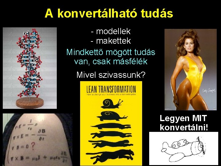 A konvertálható tudás - modellek - makettek Mindkettő mögött tudás van, csak másfélék Mivel