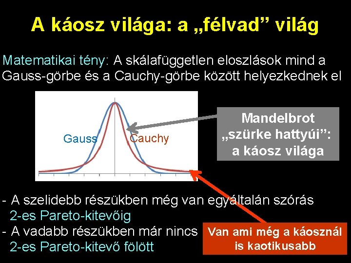 A káosz világa: a „félvad” világ Matematikai tény: A skálafüggetlen eloszlások mind a Gauss-görbe