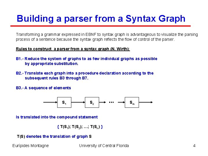 Building a parser from a Syntax Graph Transforming a grammar expressed in EBNF to