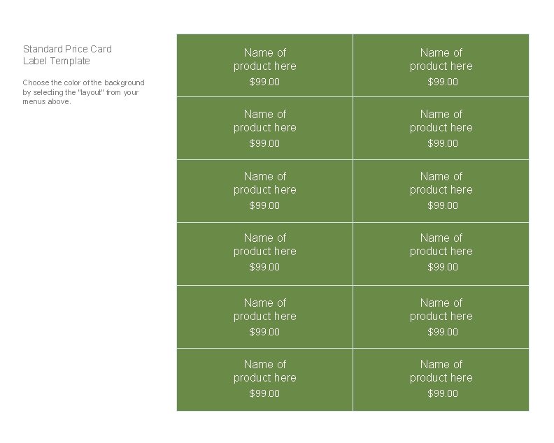 Standard Price Card Label Template Choose the color of the background by selecting the