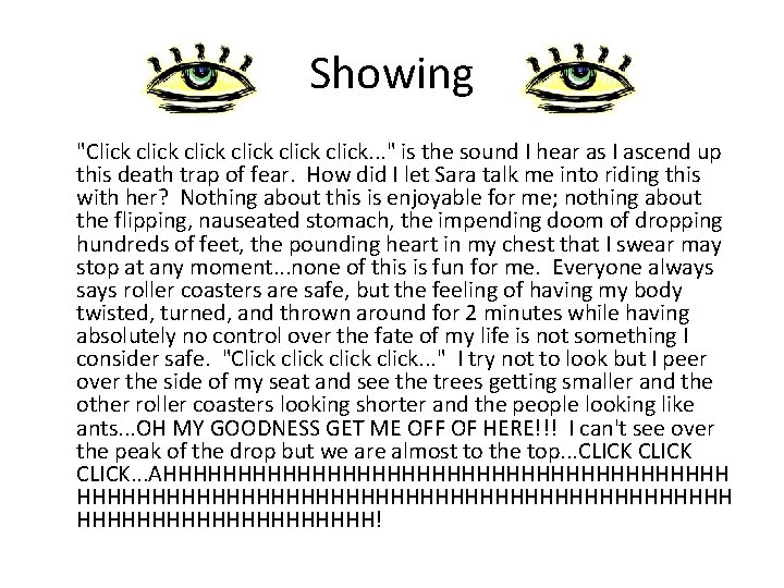 Showing "Click click click. . . " is the sound I hear as I