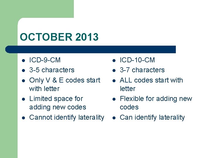 OCTOBER 2013 l l l ICD-9 -CM 3 -5 characters Only V & E