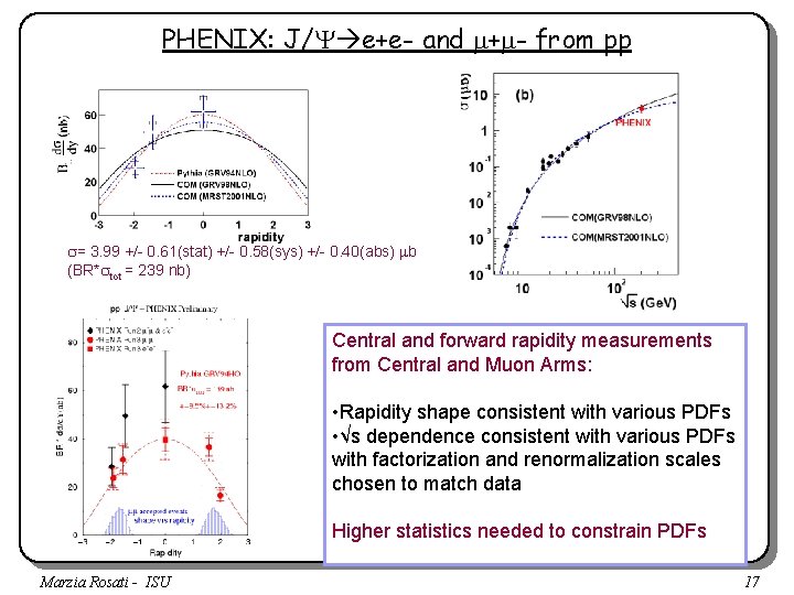 PHENIX: J/Y e+e- and + - from pp s= 3. 99 +/- 0. 61(stat)