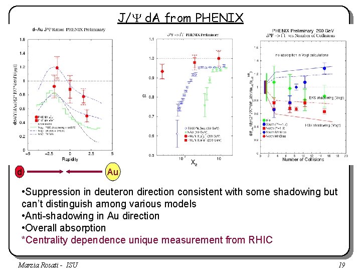 J/Y d. A from PHENIX d Au • Suppression in deuteron direction consistent with