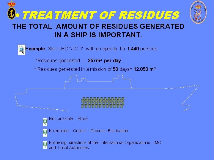 • TREATMENT OF RESIDUES THE TOTAL AMOUNT OF RESIDUES GENERATED IN A SHIP • TREATMENT OF RESIDUES THE TOTAL AMOUNT OF RESIDUES GENERATED IN A SHIP
