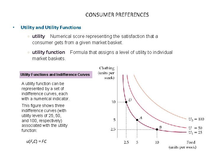 CONSUMER PREFERENCES • Utility and Utility Functions ● utility Numerical score representing the satisfaction