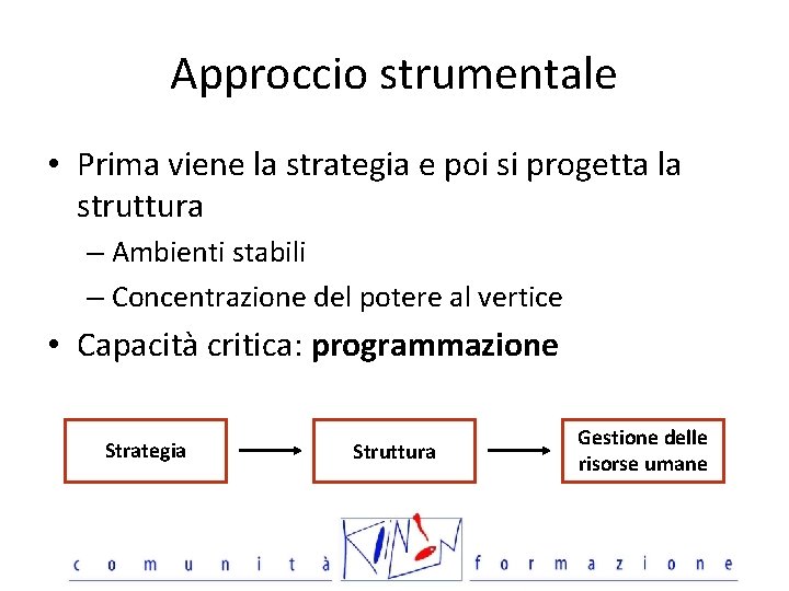 Approccio strumentale • Prima viene la strategia e poi si progetta la struttura –