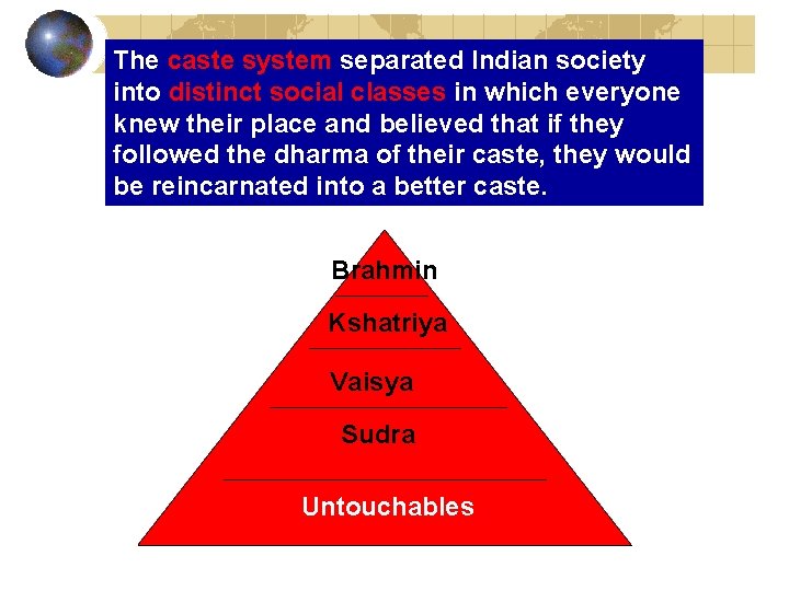 The caste system separated Indian society into distinct social classes in which everyone knew