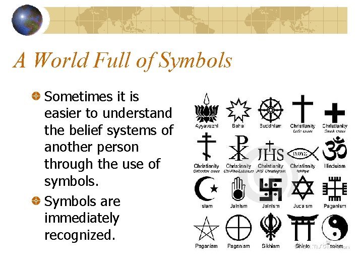 A World Full of Symbols Sometimes it is easier to understand the belief systems